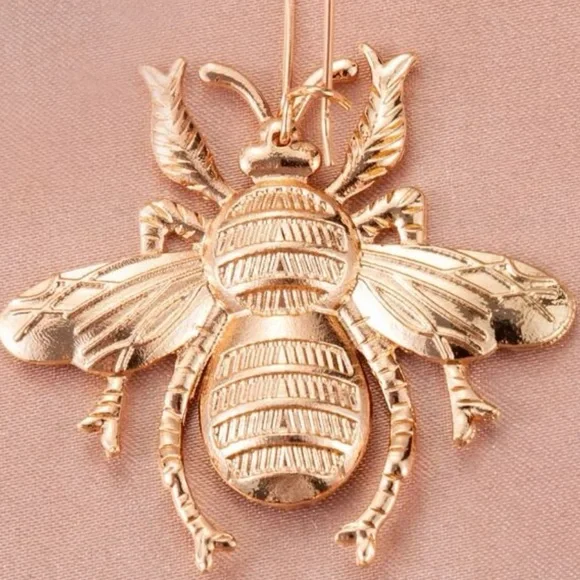 Gold Bumble Bee Dangle Earrings - Picture 6 of 7